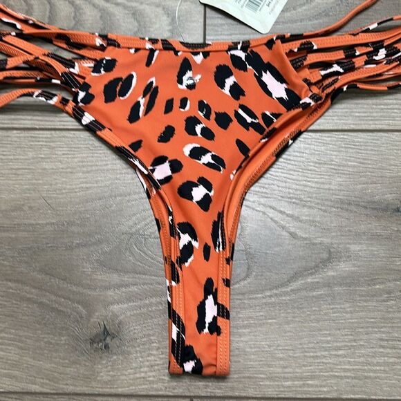 Fabletics Strappy Bikini Bottom Orange Black Animal Print Size XXL‎ - Picture 7 of 10
